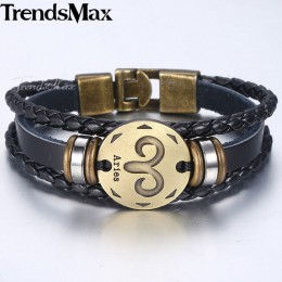 12 znak zodiaku horoskop męska skórzana bransoletka w stylu Vintage Retro urok nadgarstek mężczyzna biżuteria prezenty dla mężcz