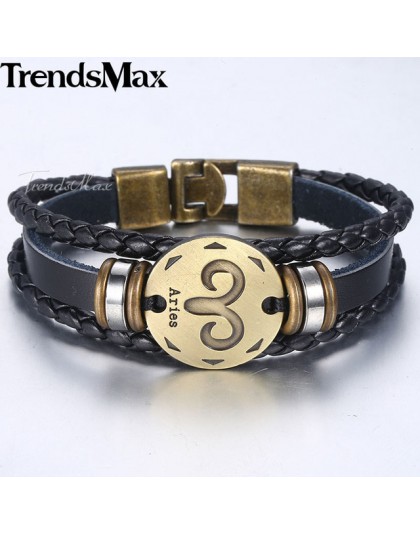 12 znak zodiaku horoskop męska skórzana bransoletka w stylu Vintage Retro urok nadgarstek mężczyzna biżuteria prezenty dla mężcz