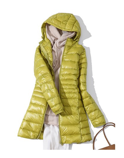7XL Winter Woman wyściełana długa kurtka z kapturem biała kaczuszka żeński płaszcz Ultra lekkie cienkie solidne kurtki płaszcz p