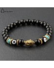 Urok budda i bransoletka evil eye kobiety 8mm elastyczny okrągły jasnoczarny kamień Chakra bransoletki mężczyźni Erkek Bileklik 