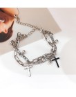 HZ 2019 fajny zamek krzyż Punk Rock Chain regulowana bransoletka długi łańcuch stop srebra stal metalowa linia dla kobiet biżute