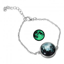 DIEZI świecące w ciemności Charms bransoletka szkło Cabochon szary księżyc Luminous biżuteria srebrny Chain Link bransoletki dla