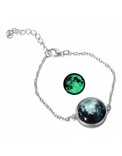 DIEZI świecące w ciemności Charms bransoletka szkło Cabochon szary księżyc Luminous biżuteria srebrny Chain Link bransoletki dla