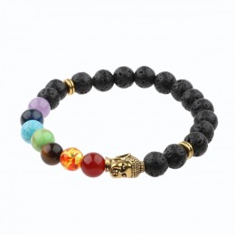 Urok budda i bransoletka evil eye kobiety 8mm elastyczny okrągły jasnoczarny kamień Chakra bransoletki mężczyźni Erkek Bileklik 