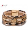 Amorcome czeska skóra lamparta bransoletki dla kobiet 2019 modne bransoletki i bransolety Crystal Wide Wrap bransoletka biżuteri