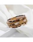 Amorcome czeska skóra lamparta bransoletki dla kobiet 2019 modne bransoletki i bransolety Crystal Wide Wrap bransoletka biżuteri