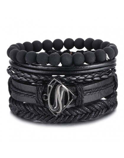 IFMIA Vintage czarny koralik bransoletki dla mężczyzn moda Hollow trójkąt skórzana bransoletka i Bangles wielowarstwowe szeroki 