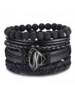 IFMIA Vintage czarny koralik bransoletki dla mężczyzn moda Hollow trójkąt skórzana bransoletka i Bangles wielowarstwowe szeroki 