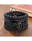 IFMIA Vintage czarny koralik bransoletki dla mężczyzn moda Hollow trójkąt skórzana bransoletka i Bangles wielowarstwowe szeroki 
