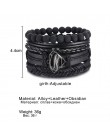 IFMIA Vintage czarny koralik bransoletki dla mężczyzn moda Hollow trójkąt skórzana bransoletka i Bangles wielowarstwowe szeroki 