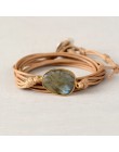 Rope Wrap bransoletka kamienie naturalne labradoryt Boho długa bransoletka przyjaźni unikatowe ręcznie etniczne bransoletki Drop