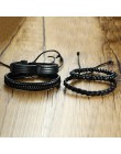 Vnox 4 sztuk/zestaw czarne bransoletki dla bransoletka męska regulowana długość Bohemia Holiday biżuteria męska Punk Pulseira