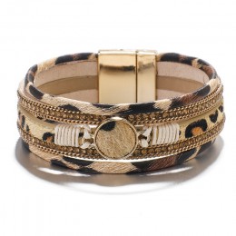 Amorcome czeska skóra lamparta bransoletki dla kobiet 2019 modne bransoletki i bransolety Crystal Wide Wrap bransoletka biżuteri
