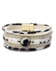 Amorcome czeska skóra lamparta bransoletki dla kobiet 2019 modne bransoletki i bransolety Crystal Wide Wrap bransoletka biżuteri
