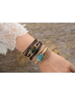Rope Wrap bransoletka kamienie naturalne labradoryt Boho długa bransoletka przyjaźni unikatowe ręcznie etniczne bransoletki Drop