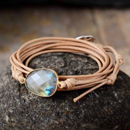 Rope Wrap bransoletka kamienie naturalne labradoryt Boho długa bransoletka przyjaźni unikatowe ręcznie etniczne bransoletki Drop