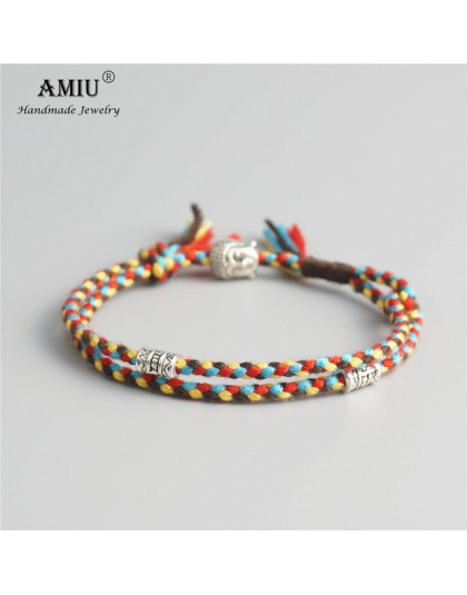 AMIU tybetański buddyjski szczęście tkane Amulet tybetański bransoletki rzemykowe i Bangles dla kobiet mężczyzn ręcznie liny bud