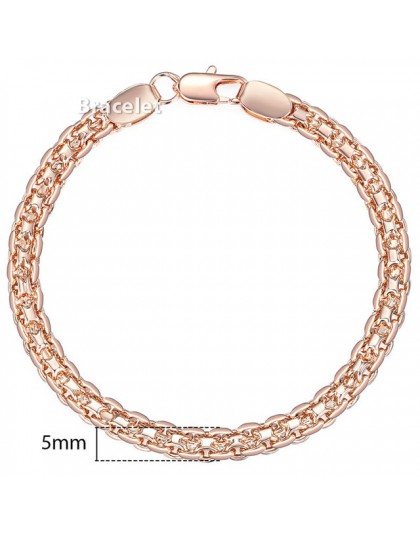 5mm bransoletka dla kobiet dziewczyn 585 różowe złoto Bismark Link Chain bransoletka kobieta biżuteria gorąca impreza biżuteria 