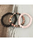 8mm czarny onyks Rhodonite Rose quartz zroszony nadgarstek mężczyźni z kamieniem naturalnym dla kobiet zestawy bransoletek wieżo