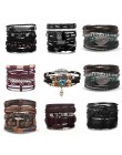 17IF boho punk Vintage men bracelet Leaf Feather wielowarstwowa skórzana bransoletka meska leather bracelet moda męska pleciona 