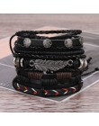 17IF boho punk Vintage men bracelet Leaf Feather wielowarstwowa skórzana bransoletka meska leather bracelet moda męska pleciona 