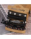 17IF boho punk Vintage men bracelet Leaf Feather wielowarstwowa skórzana bransoletka meska leather bracelet moda męska pleciona 