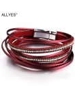 ALLYES wielowarstwowe skórzane bransoletki dla kobiet Femme 6 kolorów zapięcie magnetyczne Crystal Bohemian Double Wrap bransole