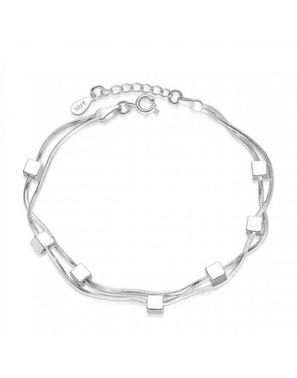 Anenjery 925 srebro bransoletka kwadratowe pudełko gwiazda podwójny łańcuch regulowana bransoletka Anklet dla kobiet pulseira S-
