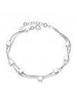 Anenjery 925 srebro bransoletka kwadratowe pudełko gwiazda podwójny łańcuch regulowana bransoletka Anklet dla kobiet pulseira S-
