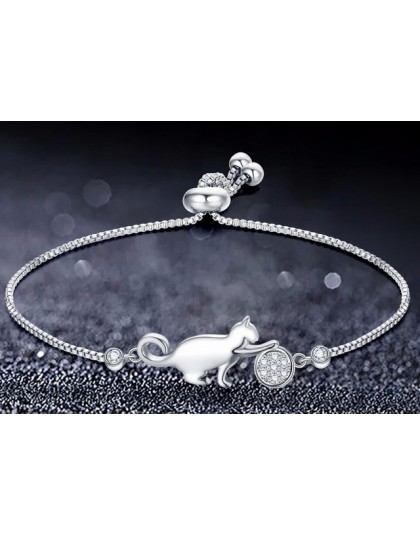 Trendy cyrkonia srebrny kryształ kot i piłka uroku bransoletki dla kobiet modna biżuteria koreańska prezent pulseras mujer moda 