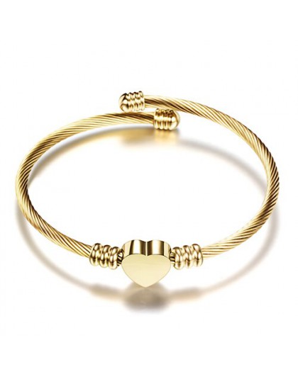 Moda 3 kolory biżuteria damska Bijoux bransoletki ze stali nierdzewnej skręcony kabel drutu serce Charm bransoletka bransoletka 