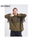 Vintage stylowy Fringe zroszony luźny dżins kurtka płaszcz kobiety 2020 moda z długim rękawem postrzępione wykończenia panie odz