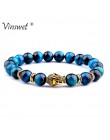 Moda AAA Royal Blue Tiger Eye męskie koraliki na bransoletkę z kamienia naturalnego budda Stretch Charm bransoletki dla kobiet m