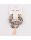 OIQUEI Vintage 4 sztuk/partia kobiety zestaw bransoletek czechy urok CZ ręcznie z kamienia naturalnego koraliki Tassel wisiorki 