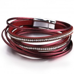ALLYES wielowarstwowe skórzane bransoletki dla kobiet Femme 6 kolorów zapięcie magnetyczne Crystal Bohemian Double Wrap bransole