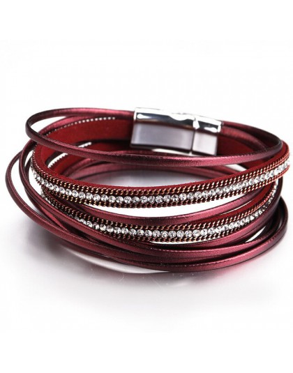 ALLYES wielowarstwowe skórzane bransoletki dla kobiet Femme 6 kolorów zapięcie magnetyczne Crystal Bohemian Double Wrap bransole