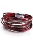 ALLYES wielowarstwowe skórzane bransoletki dla kobiet Femme 6 kolorów zapięcie magnetyczne Crystal Bohemian Double Wrap bransole