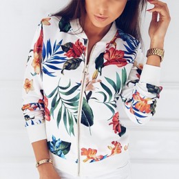 Drukuj Bomber Jacket Women Flowers Zipper Up płaszcz retro wiosna 2019 lato z długim rękawem podstawowe Plus rozmiar krótkie kur