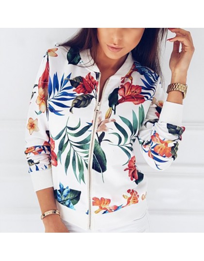 Drukuj Bomber Jacket Women Flowers Zipper Up płaszcz retro wiosna 2019 lato z długim rękawem podstawowe Plus rozmiar krótkie kur