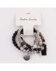 OIQUEI Vintage 4 sztuk/partia kobiety zestaw bransoletek czechy urok CZ ręcznie z kamienia naturalnego koraliki Tassel wisiorki 