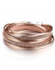 ALLYES wielowarstwowe skórzane bransoletki dla kobiet Femme 6 kolorów zapięcie magnetyczne Crystal Bohemian Double Wrap bransole