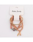 OIQUEI Vintage 4 sztuk/partia kobiety zestaw bransoletek czechy urok CZ ręcznie z kamienia naturalnego koraliki Tassel wisiorki 