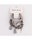OIQUEI Vintage 4 sztuk/partia kobiety zestaw bransoletek czechy urok CZ ręcznie z kamienia naturalnego koraliki Tassel wisiorki 