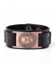 Teamer Vintage oryginalna szeroka skórzana bransoletka drzewo życia kolor srebrny miedź urok bransoletka Wicca Amulet nadgarstek