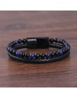 Moda biżuteria męska plecione skórzane bransoletki Tiger ee bransoletka z koralików czarne zapięcia magnetyczne ze stali nierdze