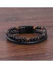 Moda biżuteria męska plecione skórzane bransoletki Tiger ee bransoletka z koralików czarne zapięcia magnetyczne ze stali nierdze