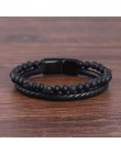 Moda biżuteria męska plecione skórzane bransoletki Tiger ee bransoletka z koralików czarne zapięcia magnetyczne ze stali nierdze