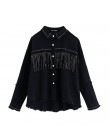 Vintage stylowy Fringe zroszony luźny dżins kurtka płaszcz kobiety 2020 moda z długim rękawem postrzępione wykończenia panie odz