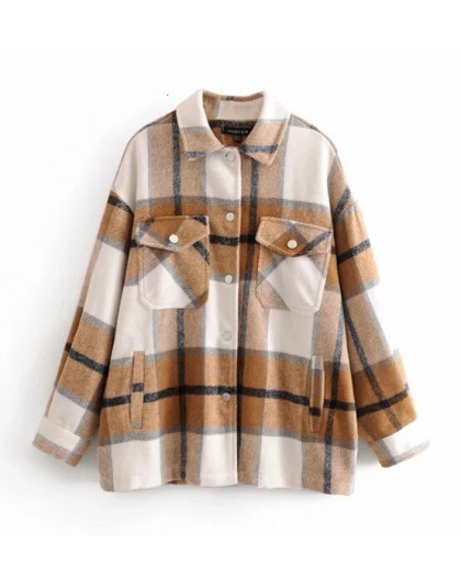 2020 jesienno-zimowa Plaid Oversize kurtki luźne codzienne kurtki Streetwear
