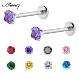 1pc stal chirurgiczna cyrkon Gem chrząstka ucha Tragus Helix Piercing Labret Lip szpilki pierścień wewnętrznie wątek 16g biżuter